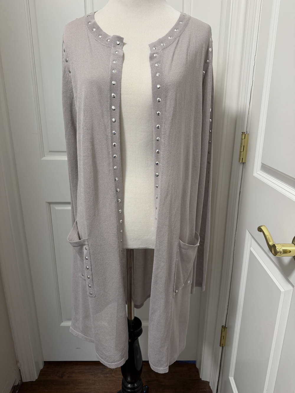 Pamela McCoy Studded Sweater Cardigan Open Front Light Weight Knit Women's Small